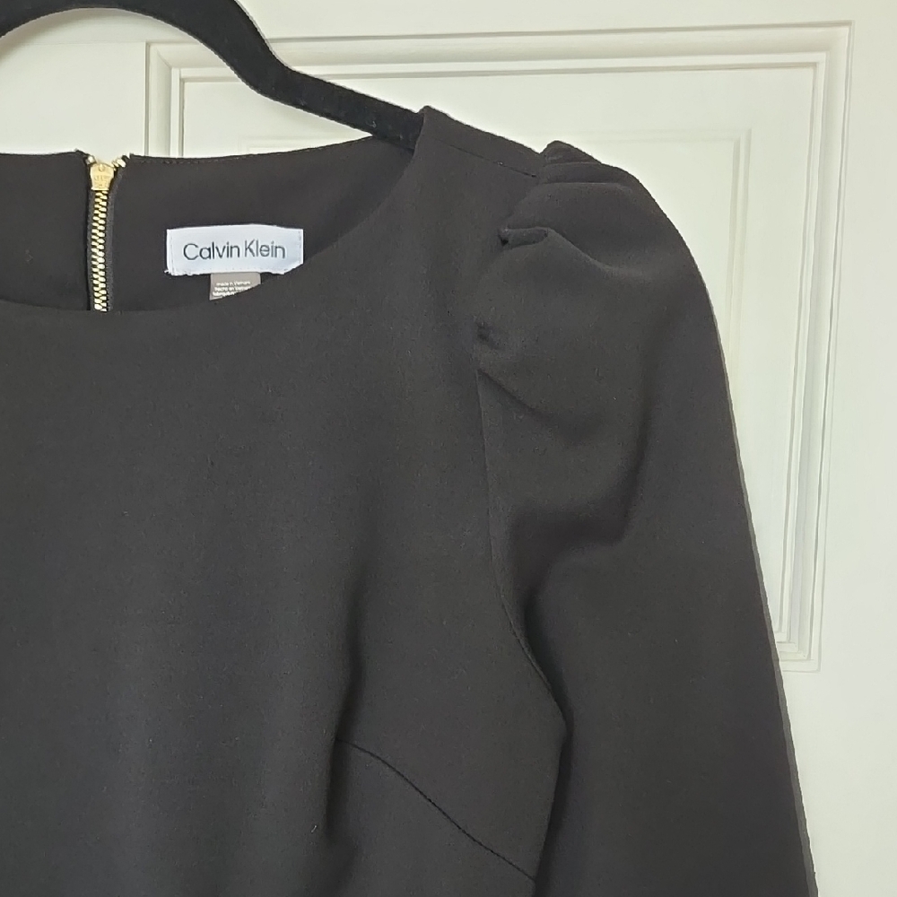 Calvin Klein Black Long Sleeve Puff Shoulder Sheath Dress